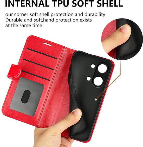 Rode wallet book case met interne TPU soft shell, met kaarthouders en een magnetische sluiting.