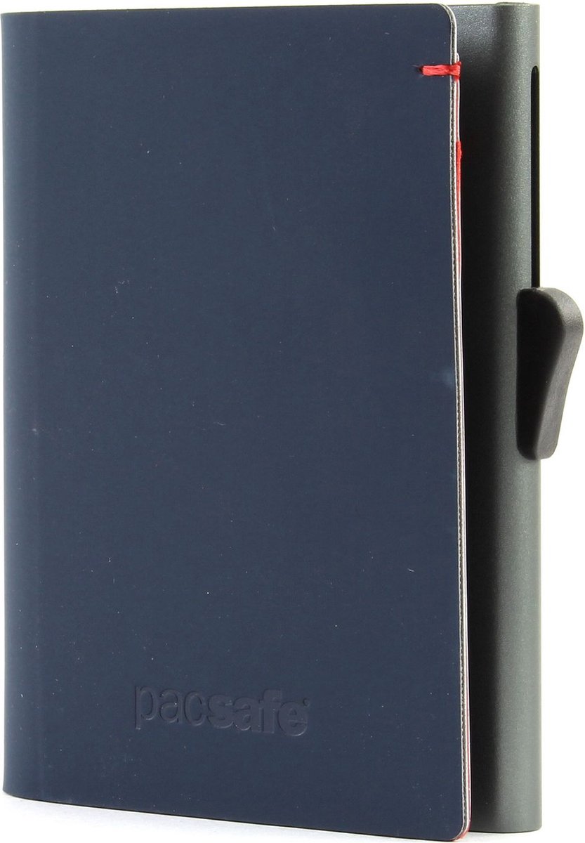 Pacsafe TEC Slider Portemonnee - 17 x 9.5 x 2.1 cm - Pasjeshouder - RFID-blokkerend - Paspoorthouder met 8 vakjes - Inclusief Creditcardhouder - Beveiligde Portemonnee - Anti-diefstal Pasjeshouder - Gerecycled Polyester - Paspoortformaat - Blauw/rood