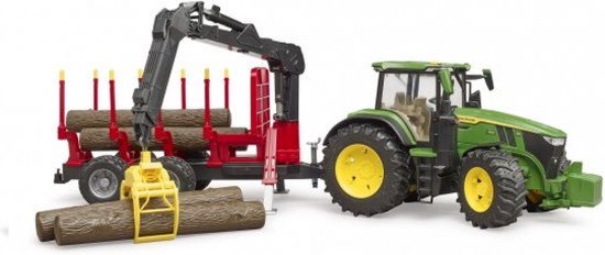 Bruder 03154 John Deere 7R 350 Tractor met Aanhanger en 4 Boomstammen - Realistische Details, Openende Deuren, Functionele Laadkraan, Geschikt voor Kinderen vanaf 3 Jaar van BRUDER — afbeelding 5