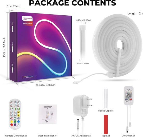 LED Strip 20m, Bluetooth App Controle 44 Toetsen IR Afstandsbediening Smart RGB LED Licht, Muziek Sync Kleur Timing, Voor Feesten/Thuis/Slaapkamer/Keuken Decoratie