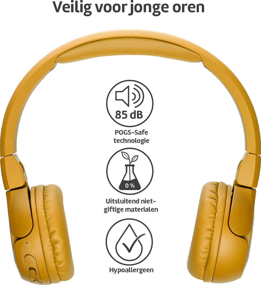 POGS De Gecko 2 draadloze Bluetooth-hoofdtelefoon voor kinderen | Opvouwbare, duurzame hoofdtelefoon voor kinderen van 3 | Beperkt volume 85 dB, microfoon | On-ear | Draadloze muziekdelfunctie | Roze