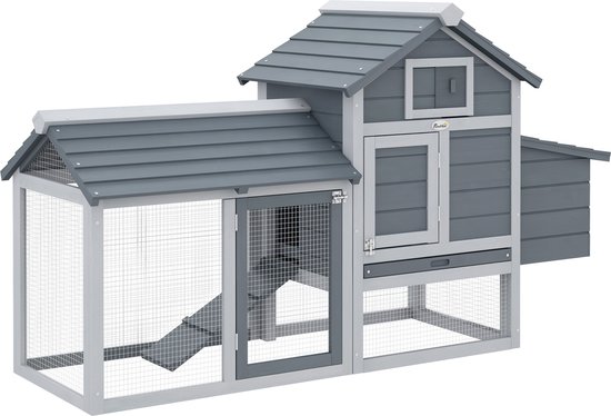 PawHut Poulailler avec enclos poulailler avec bâton en bois massif naturel D51-108