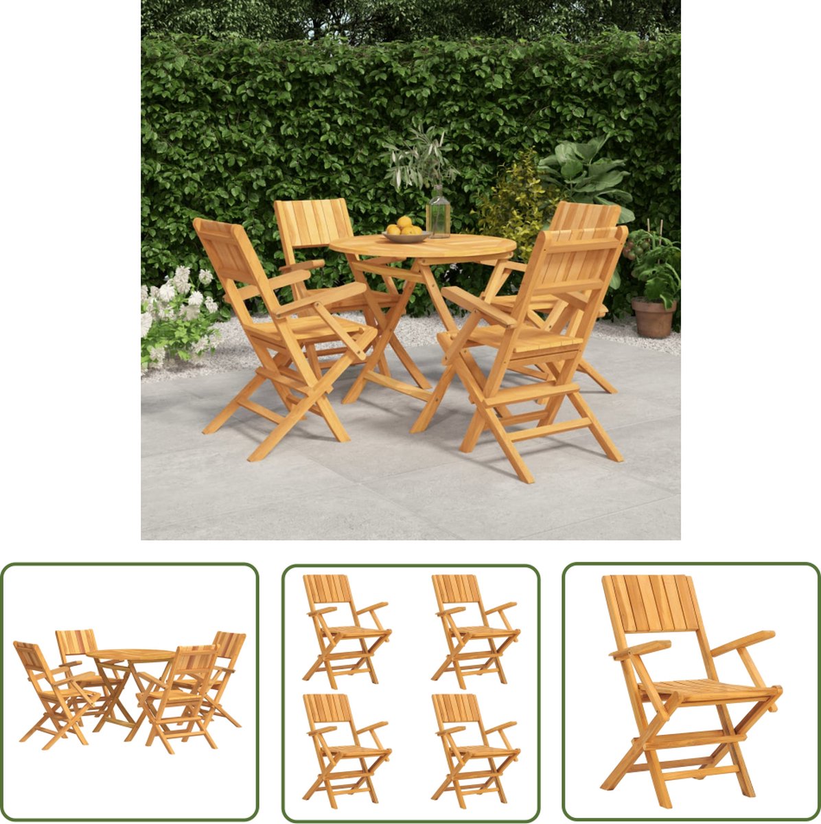 Massief teakhouten tuinset met tafel en stoelen voor buiten - The Living Store