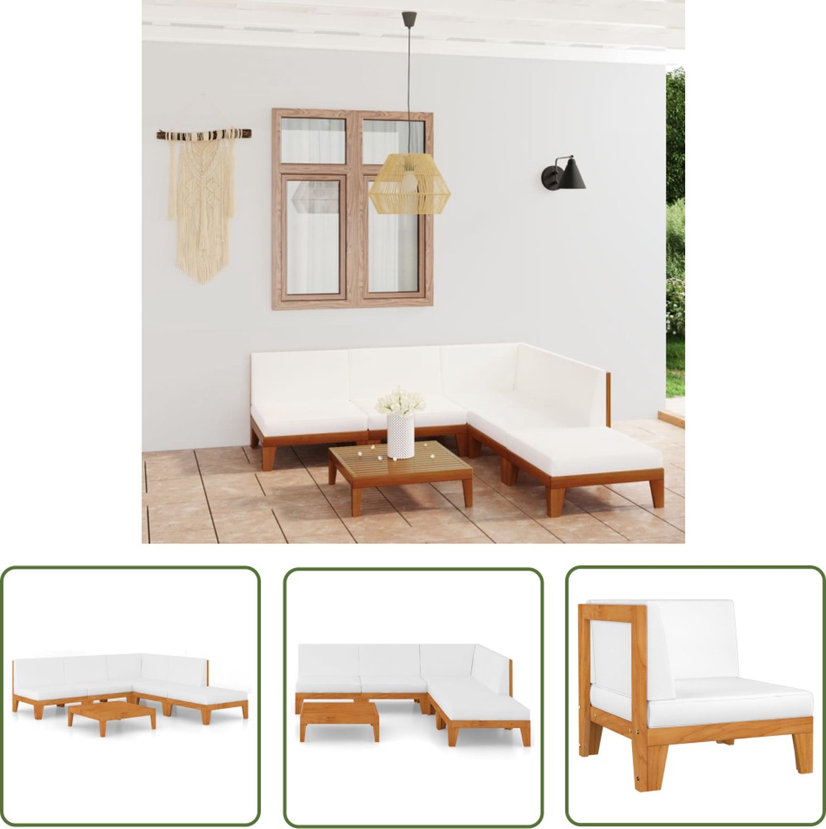 The Living Store 6-delige Loungeset met kussens massief acaciahout - Tuinstoel - Lounge Set - Acacia Hout - Outdoor Furniture - Patio Set
