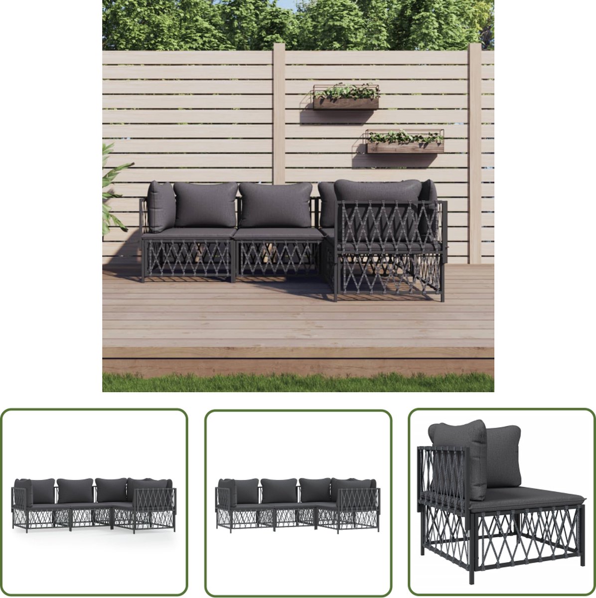 The Living Store 4-delige Loungeset met kussens staal antracietkleurig - Loungeset - Tuinset - Tuinbank - Lounge Bank - Antraciet