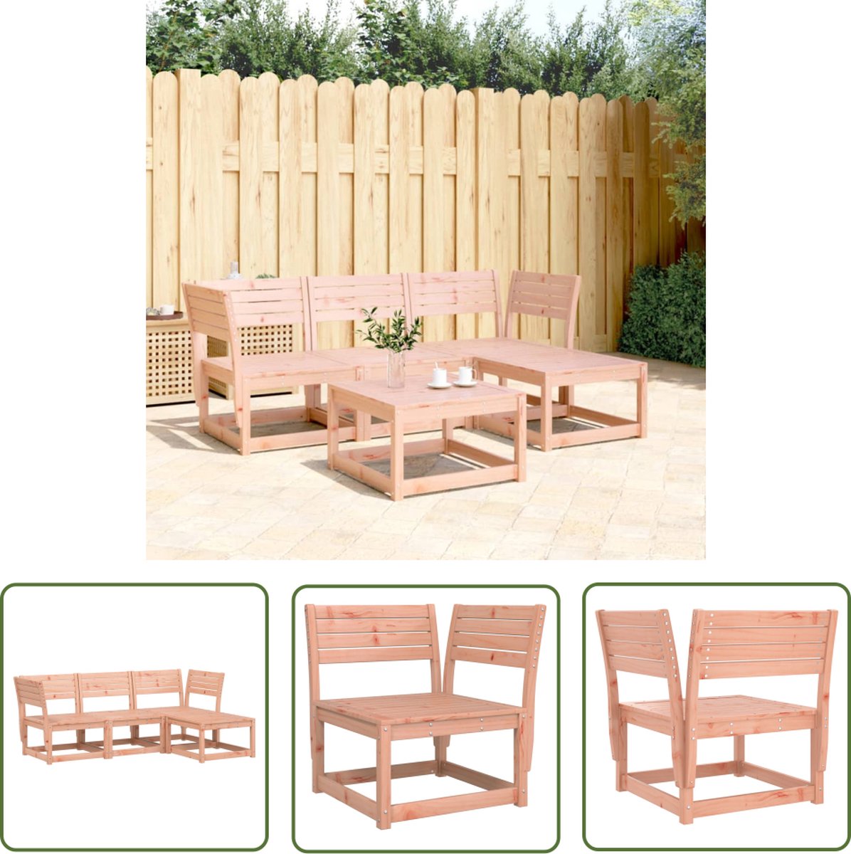 The Living Store 4-delige Loungeset massief douglashout - Tuin Lounge Set - Loungebank Hout - Tuinset Bruin - Houten Bank - Comfortabel Zitten