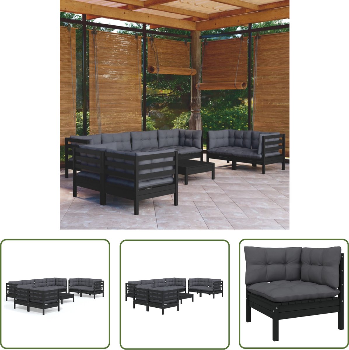 The Living Store 9-delige Loungeset met kussens massief grenenhout - Loungeset - Tuinset - Houten Lounge - Tuinlounge - Loungebank