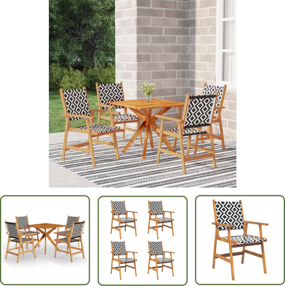 The Living Store 5-delige Tuinset massief acaciahout - Tuinmeubels - Terrasset - Acacia Hout - Eetkamerstoel - Buitentafel