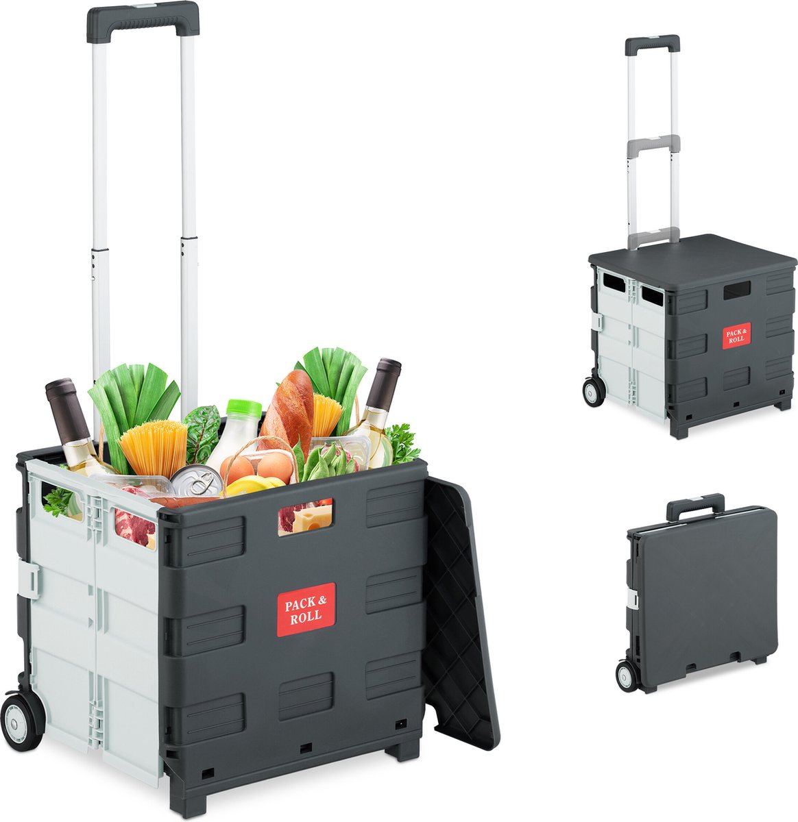 boodschappentrolley op wielen - met deksel - tot 35 kg - telescopisch - wit