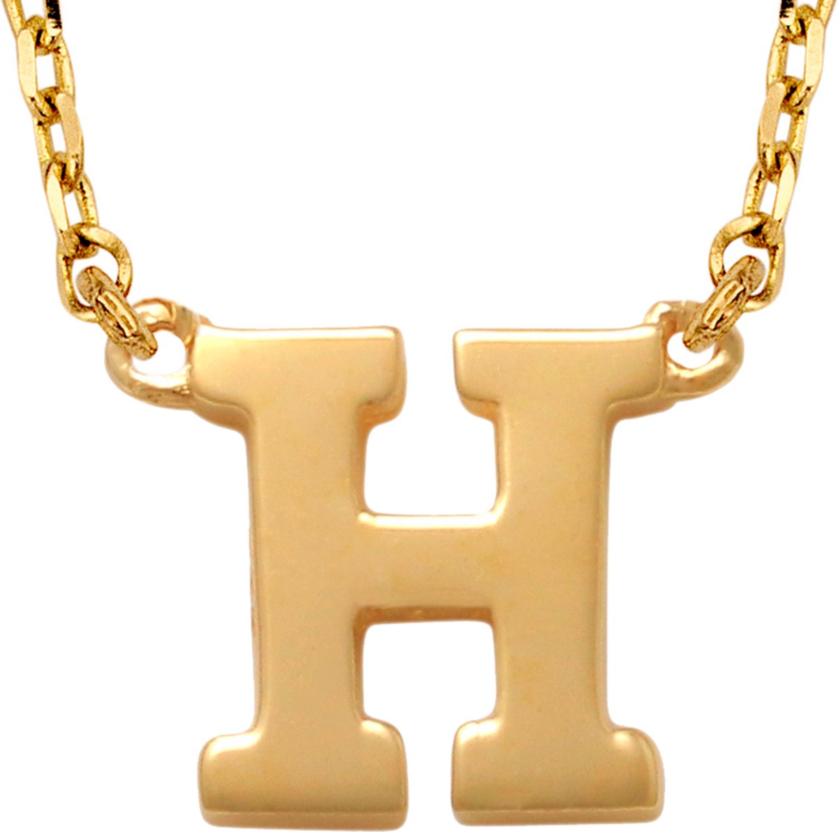 New Bling 9NBG-900H Gouden Ketting met Letter H - 6mm - Ankerschakel - 38+2,5+2,5cm - Initiaal sieraad - 14 Karaat - Goud