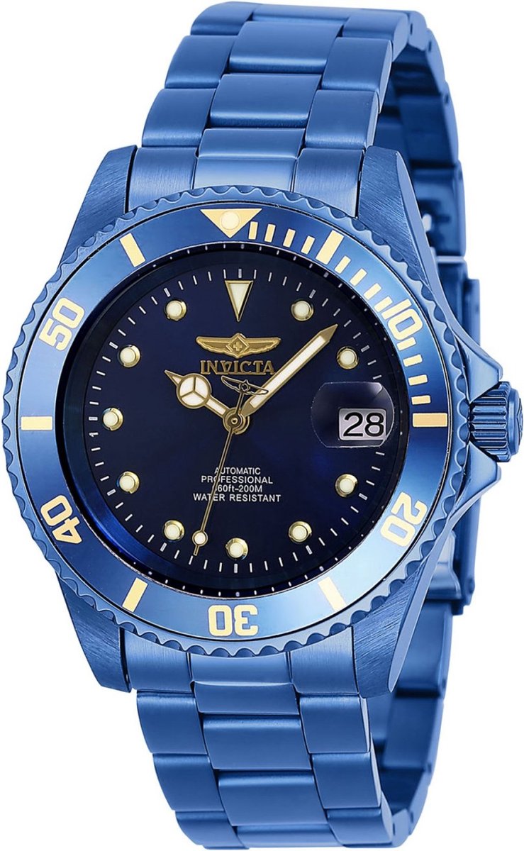Invicta Pro Diver 27750 Heren Horloge - Waterdicht - Analoog - Automatisch Uurwerk - Roestvrij Staal met blauwe Wijzerplaat - 40mm
