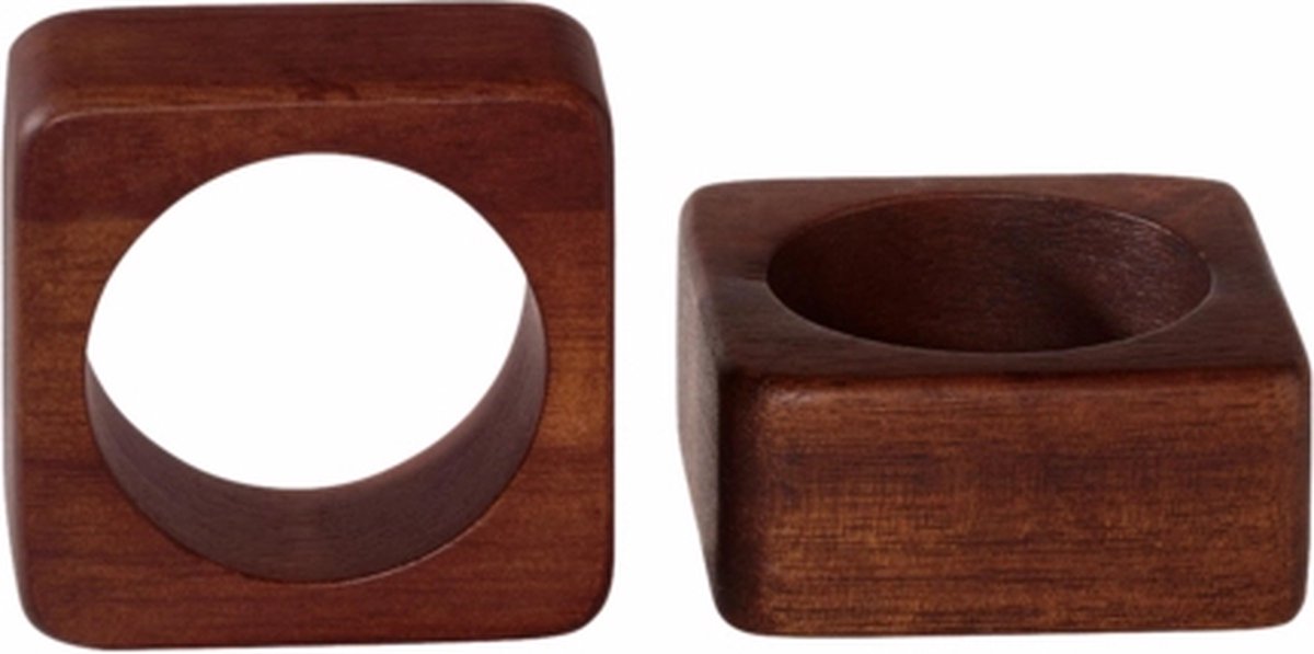 Asa Wood Dark servetring vierkant glad relief 5.3x5.3cm set van 2