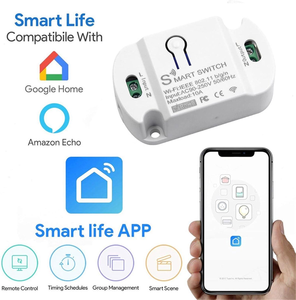 eWeLink WiFi Smart Gloeilampen Adapter LED Lamp Houder Basis AC90-250V Via Smart Life App Voice | NL