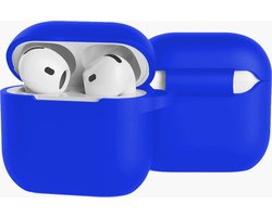 Case - Geschikt voor Apple AirPods 4 - Siliconen Hoes met Clip - Silicone Hoesje Cover - Blauw