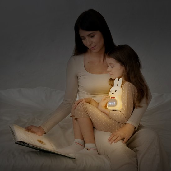 Lopoleis® Slaaptrainer - Slaapwekker Baby - Nachtlamp functie met Wekker - Kinderwekker - Tuxedo Rabbit - Inclusief App van Lopoleis — afbeelding 5