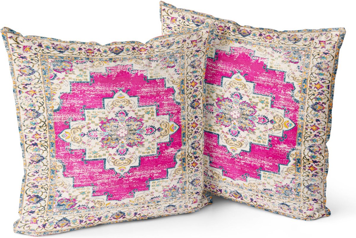 La'Moussawi ® Kleurrijke Boho Kussenhoezen Set van 2 met Vintage Patronen voor Sfeervolle Interieurs