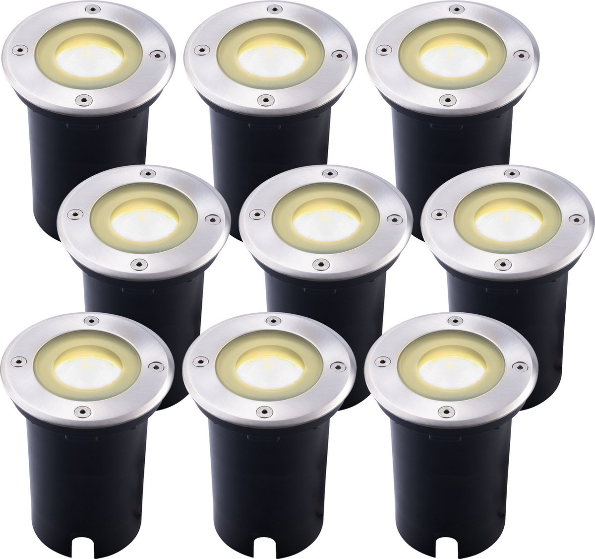 Ledvion Set van 9 LED Grondspot Buiten IP67 3W 230V 345Lm 2700K GU10 wit
