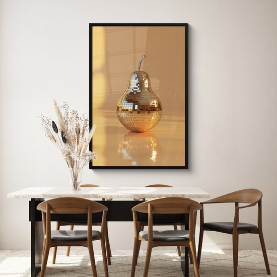 Fotolijst inclusief poster - Posterlijst 80x120 cm - Posters - Goud - Disco - Glitter - Peer - Foto in lijst - Keuken decoratie muur - Wanddecoratie accessoires - Muurdecoratie - Schilderijen