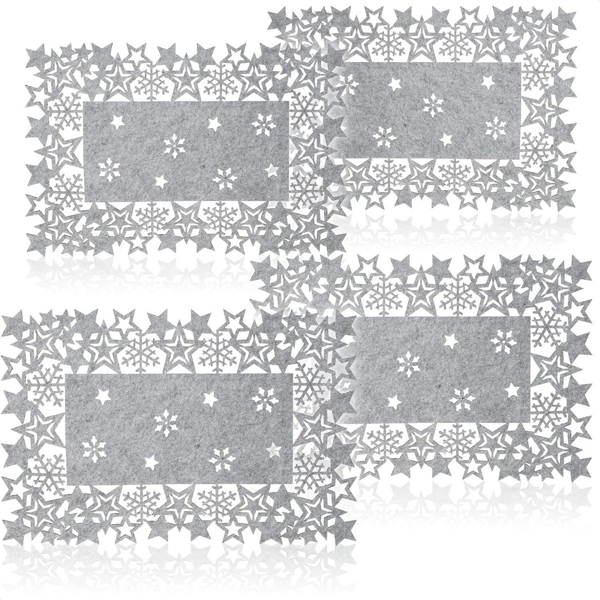 4-delige placemat sterren - afwasbaar - geschikt voor Kerstmis - grijs - vilt - 44 x 30 cm