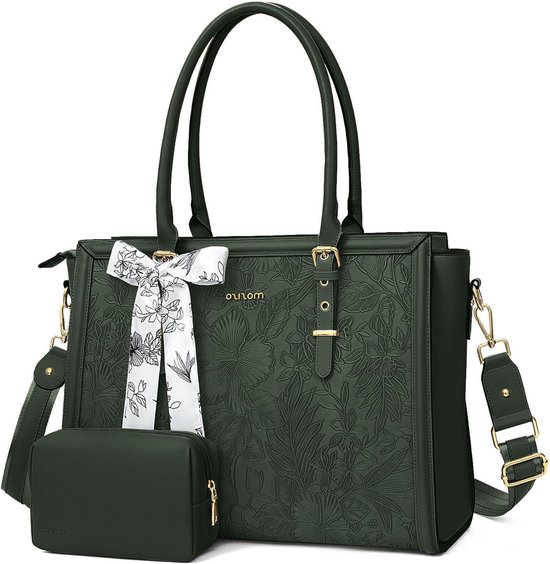 MOSISO Laptoptas voor vrouwen, 17-17,3 inch PU-lederen draagtas compatibel met MacBook, HP, Dell, Asus Notebook, retro hibiscus computertas met reliëf aan de voorkant met zijden sjaal en clutch
