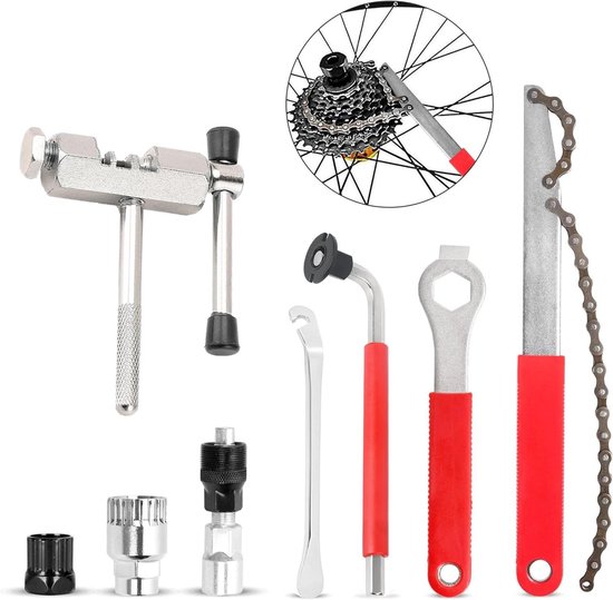 Foto: Fiets cassette verwijderingsgereedschap 8 delig fietsreparatie gereedschapsset inclusief crank trekker draagbare fietsketting verwijderaar en bracket remover washing machine