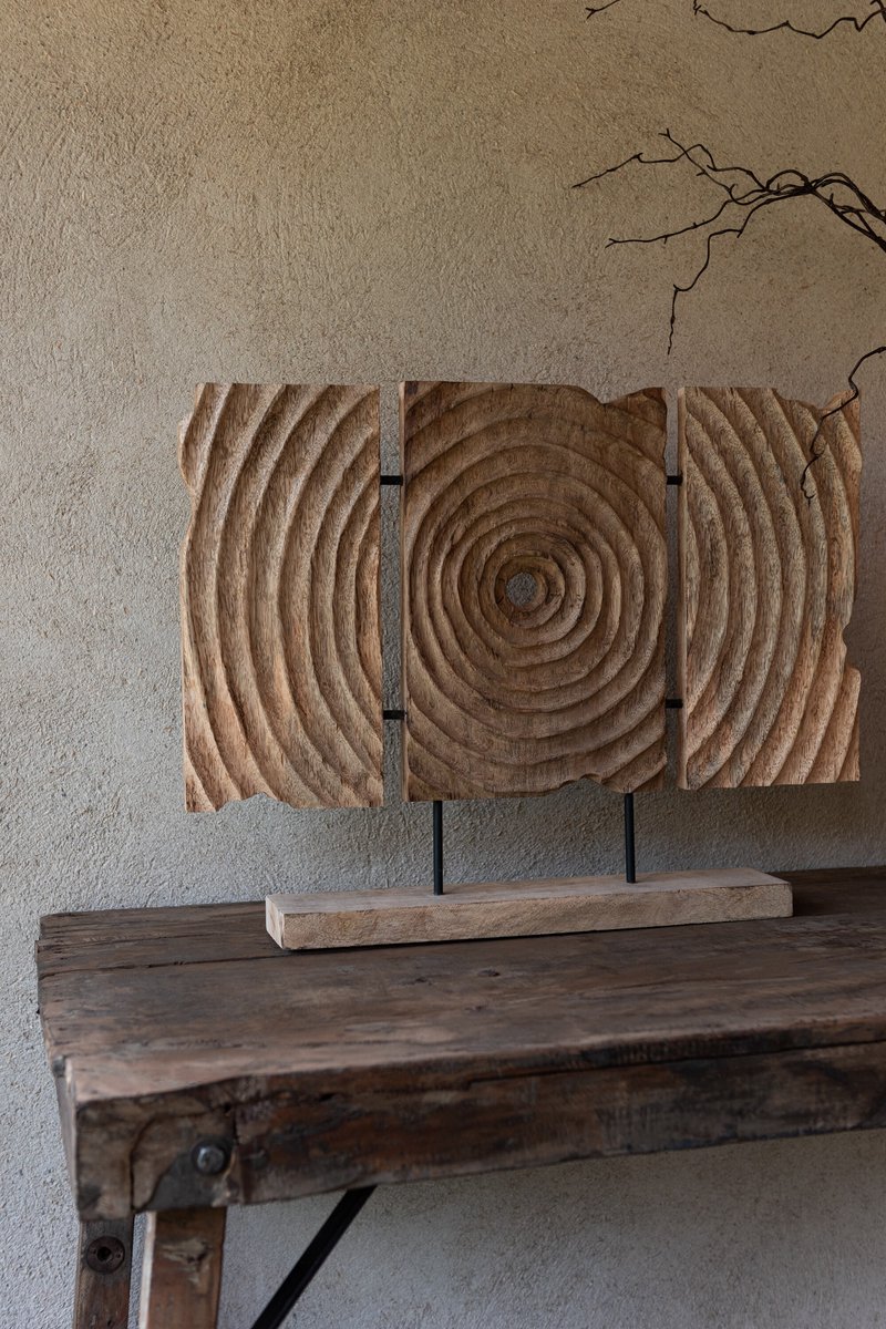 decoratie Triptiek Gekerfd Op Voet - hout - naturel