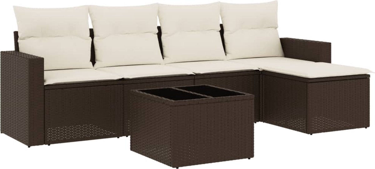 vidaXL 6-delige - Loungeset - met - kussens - poly - rattan - bruin