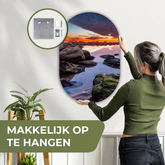 Wall Oval - Décoration murale Plastique - Peinture Ovale - Roches - Water - Nature - 60x90 cm - Forme miroir ovale sur plastique