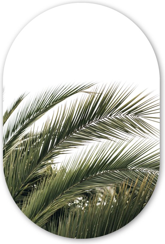 Muurovaal - Kunststof Wanddecoratie - Ovalen Schilderij - Zomer - Bladeren - Tropisch - Palmblad - 40x60 cm - Ovale spiegel vorm op kunststof