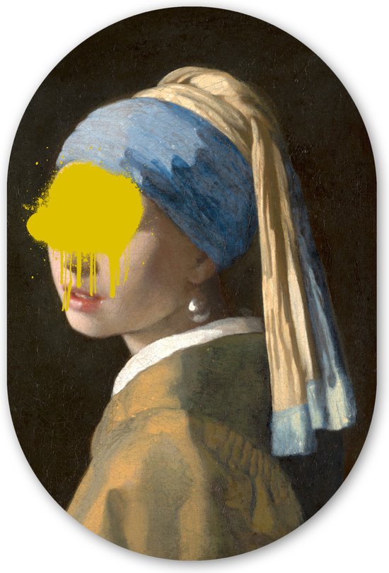 Muurovaal - Kunststof Wanddecoratie - Ovalen Schilderij - Meisje met de parel - Johannes Vermeer - Verf - 80x120 cm - Ovale spiegel vorm op kunststof