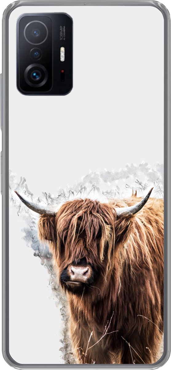 Telefoonhoesje Geschikt voor Xiaomi 11T Pro hoesje - Schotse hooglander - Verf - Grijs - Siliconen Telefoonhoesje Telefoonhoesje