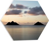 WallClassics - PVC Schuimplaat Hexagon  - Twee Bergen in Zee - 40x34.8 cm Foto op Hexagon (Met Ophangsysteem)