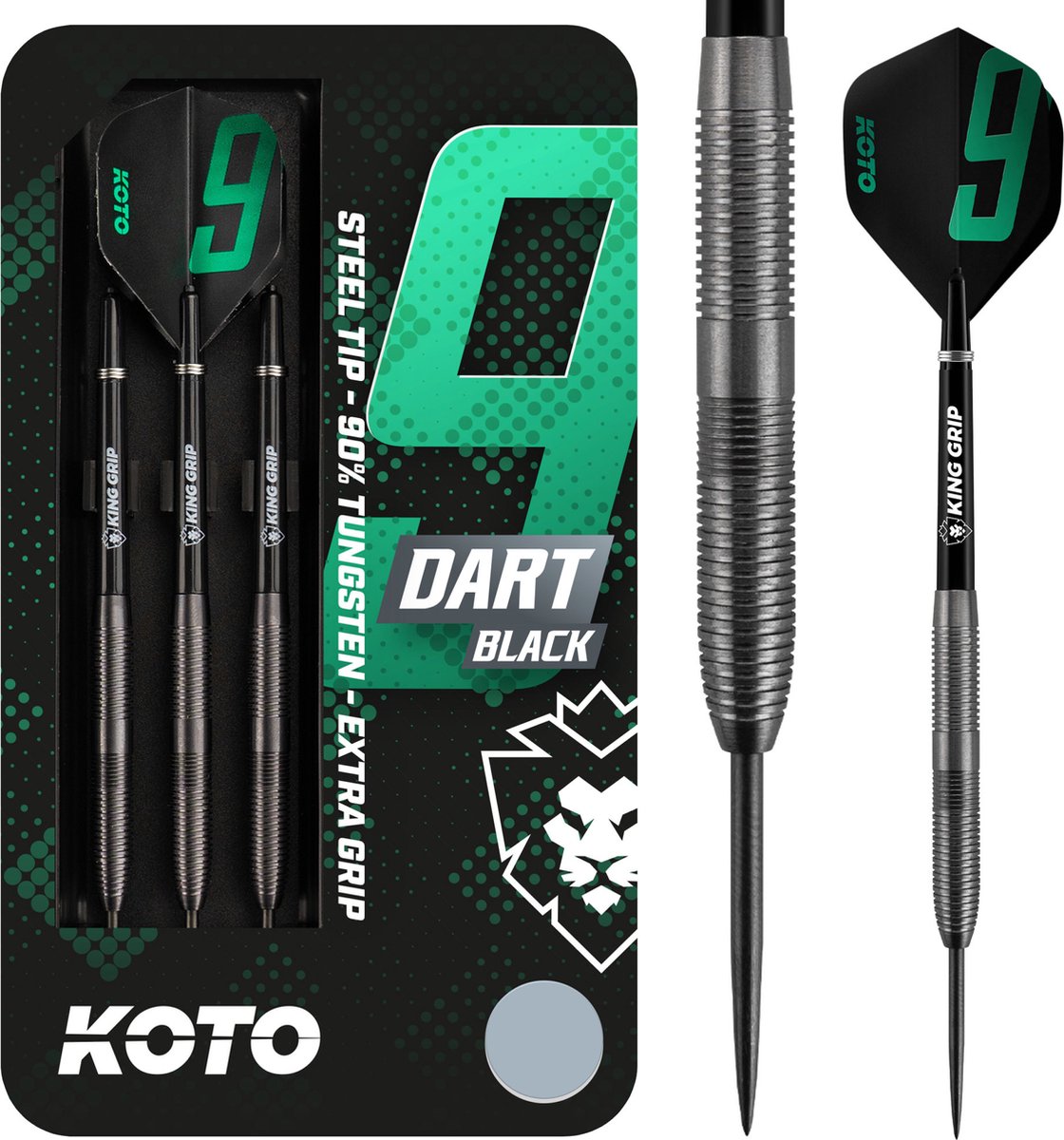 KOTO 9-Dart Black 90% Tungsten Darts, 25 Gram Steeltip Dartpijlen Van 90% Wolfraam, Professionele Stalen Punt DartSet Met 3 Pijlen en 3 Shafts, Met Dart Wallet