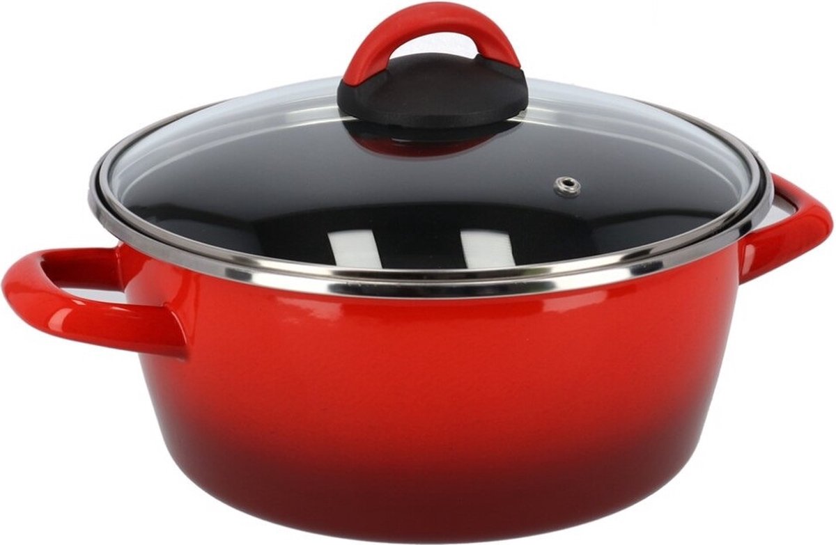 Rvs rode kookpan/pannen Cuenca met glazen deksel 24 cm 8 liter