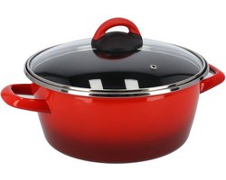 Magefesa Kookpan - met glazen deksel - rood - 24 cm - 8 liter - RVS - koken - soeppan - pannen Cuenca