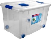 5x Opbergboxen/opbergdozen met deksel en wieltjes 55 liter kunststof transparant/blauw - 59 x 40 x 35 cm