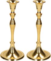 Set van 2x stuks luxe kaarsenhouder/kandelaar klassiek goud metaal 10 x 10 x 24 cm - Kandelaars voor dinerkaarsen