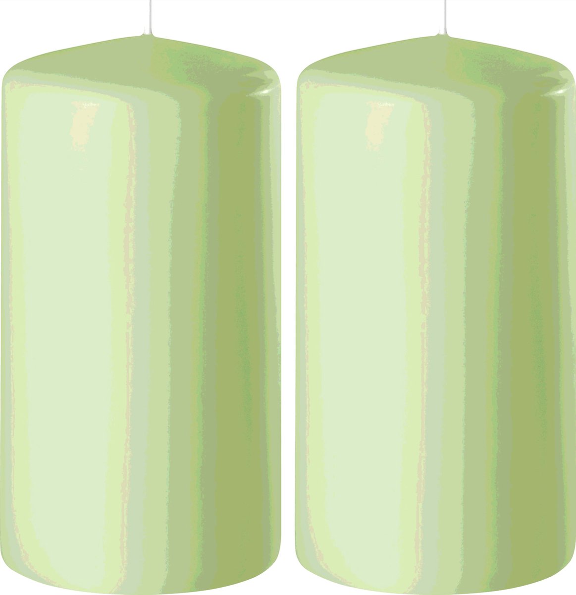 Enlightening Candles 2x Lichtgroene cilinderkaarsen/stompkaarsen 6 x 12 cm 45 branduren - Geurloze kaarsen lichtgroen - Woondecoraties