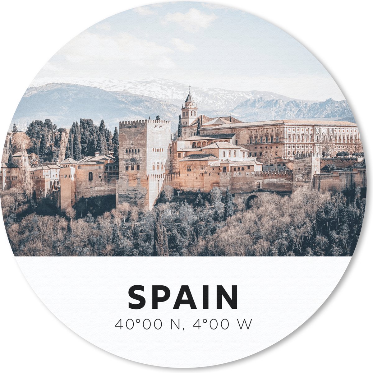 Muismat rond 40x40 cm - Mousepad Spanje - Gebouwen - Bergen - Ronde muismatten
