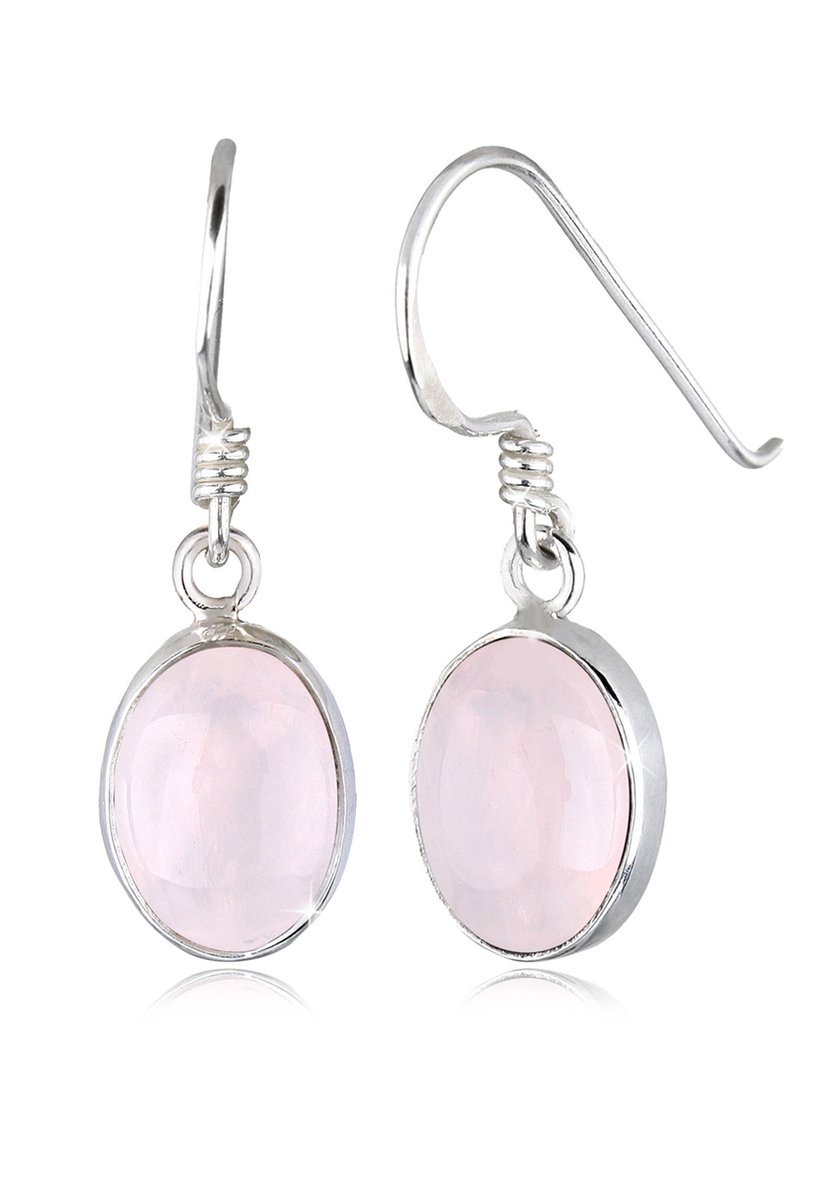 Elli - Oorbellen - Elli Oorbellen Dames Rozenkwarts Edelsteen in 925 Sterling Zilver - Dames