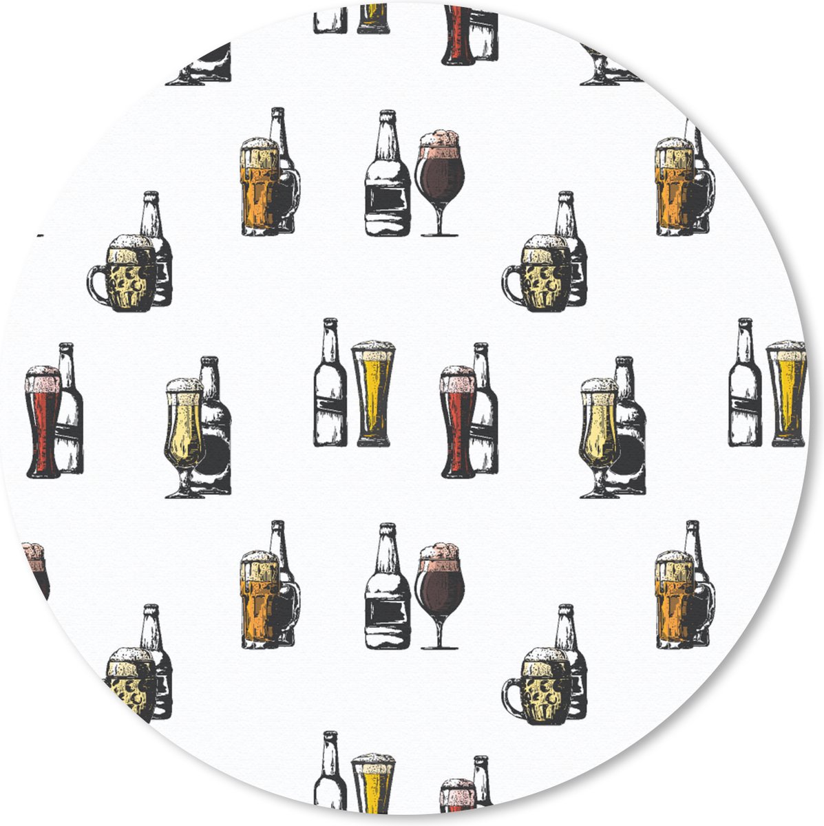 Muismat rond 50x50 cm - Mousepad Bier - Glas - Patroon - Ronde muismatten