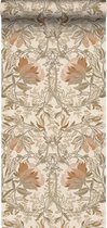 ESTAhome papier peint fleurs vintage de style art nouveau beige clair et vieux rose - 139459 - 50 x 900 cm