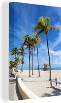 Canvas Schilderij Palmbomen - Miami Beach - Florida - 20x30 cm - Wanddecoratie