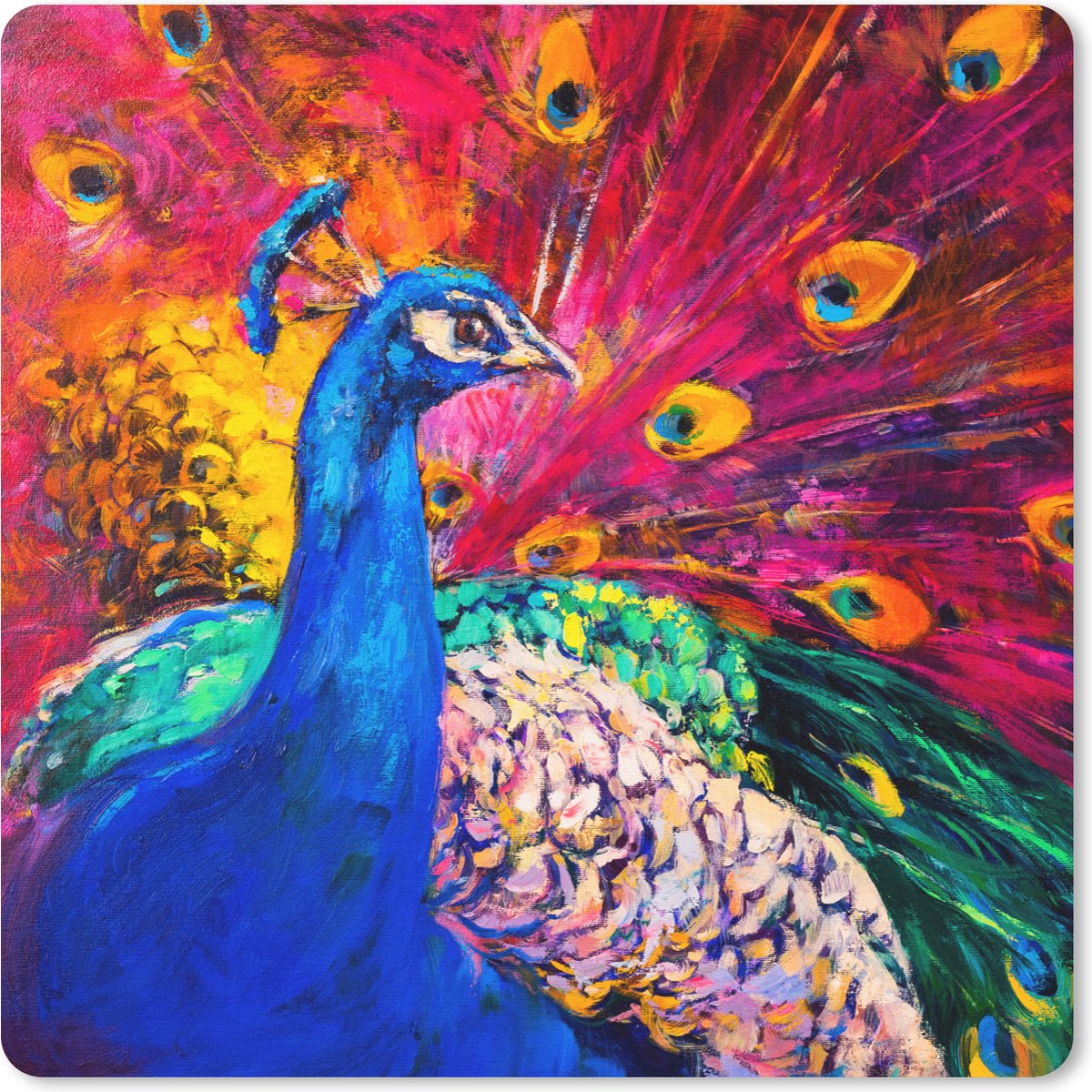 Muismat 30x30 cm - Mousepad Schilderij - Vogel - Pauw - Olieverf - Muismatten