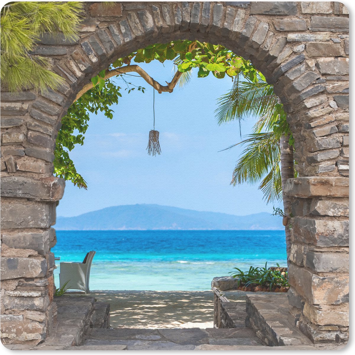 Muismat 20x20 cm - Mousepad Strand - Zee - Tropisch - Zomer - Doorkijk - Muismatten
