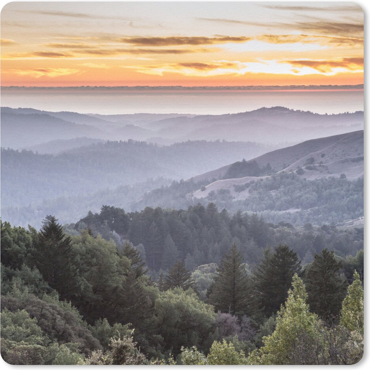 Muismat 20x20 cm - Mousepad Bergen - Zon - Bos - Landschap - Muismatten