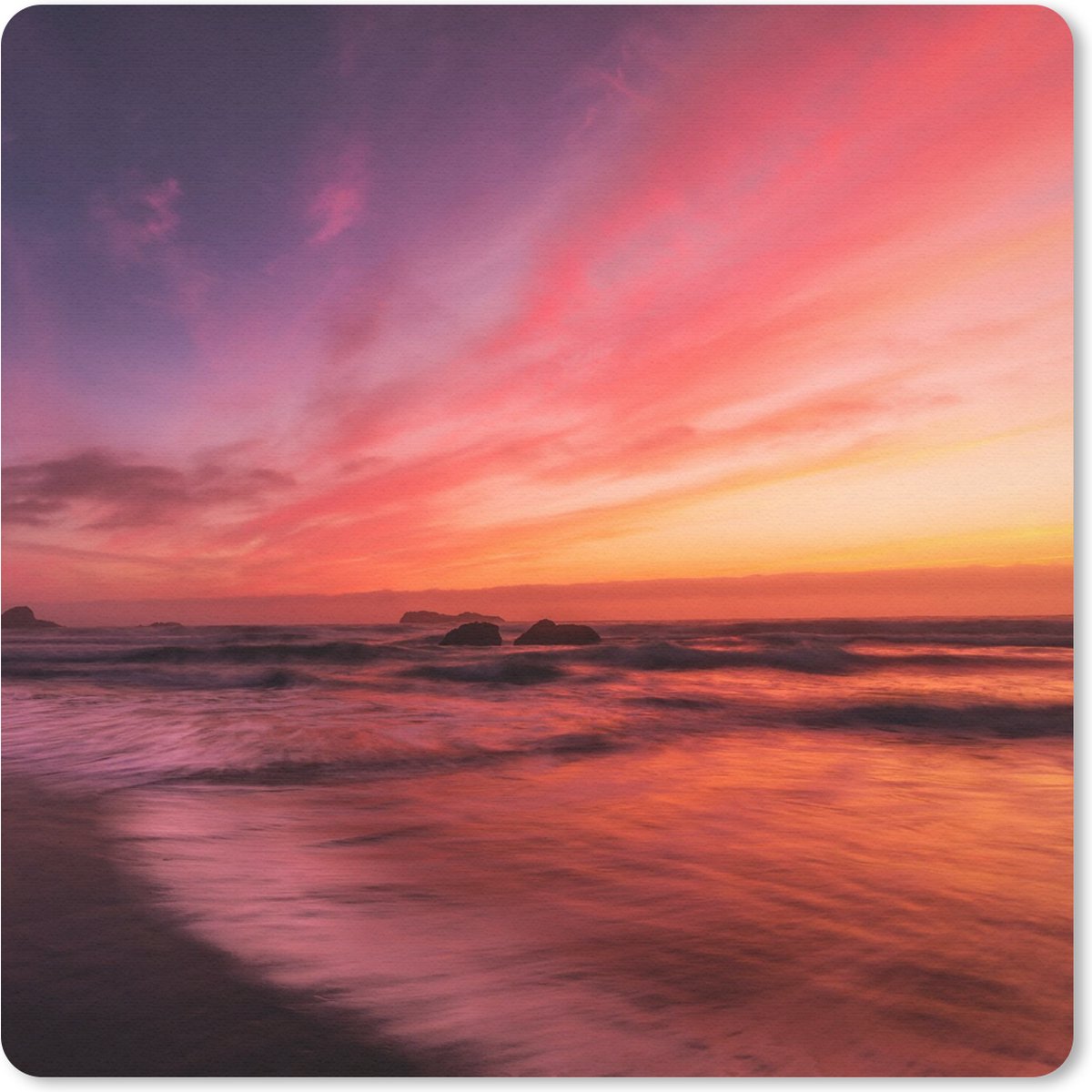 Muismat 20x20 cm - Mousepad Strand - Zee - Natuur - Avond - Muismatten