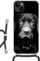 Geschikt voorApple Iphone 14 Plus - Crossbody Case - Hond - Licht - Zwart - Siliconen - Crossbody - Backcover met Koord - Telefoonhoesje met koord - Hoesje met touw