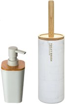 5Five WC-/toiletborstel houder kunststof wit met zeeppompje 300 ml