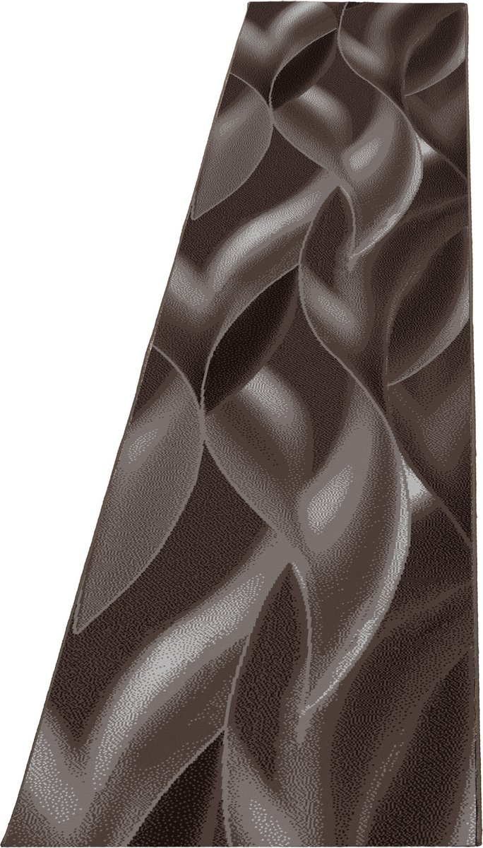 Laagpolig vloerkleed met abstract golfpatroon, bruine kleur, geschikt voor de woonkamer, met jute achterkant, afmeting: 80 x 300 cm